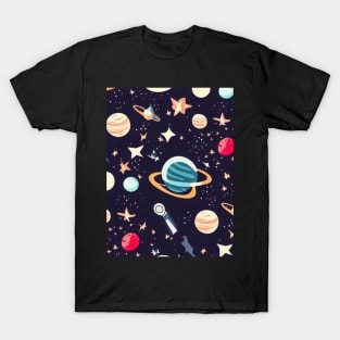 A space-themed pattern featuring stars, planets, and other cosmic elements. T-Shirt